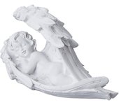 Relaxdays ángel durmiente tumbas, resistente intemperie y heladas, 13x21x9 cm, angelito de la guarda, poliresina, blanco
