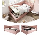 Cama con canapé 90 x 200 cm con cabecero y diván - terciopelo - somier - rosa (sin colchón)