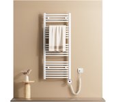 Emke radiador toallero eléctrico h.120 × a.50 cm con resistencia termostática, radiador secatoallas electrico 500 w blanco