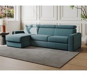 Sofá cama esquinero reversible con apertura italiana de tela azul - 140 cm de tamaño de dormir - colchón de 18 cm - vizir