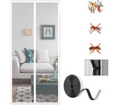 Puerta mosquitera magnética, cortina antiinsectos con imanes y cinta mágica manos libres, blanca, 90 x 210 cm