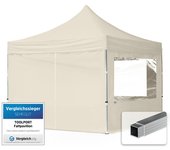 3x3 m carpa plegable, economy aluminio 32mm, 4 laterales con ventanas panorámicas, crema