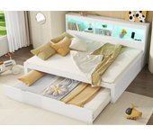 Cama nido 140x200cm con cama nido 90x190cm - mesita de noche con almacenaje, led y enchufes - blanco