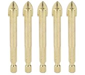 Juego de brocas de carburo con vástago hexagonal para perforar paredes de madera, vidrio y baldosas de cerámica (paquete de 5, cruz hexagonal de 10 mm