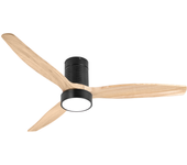 Ventilador de techo con luz y aspas color madera con mando y wifi, modo verano/invierno, 6 velocidades programable 30w
