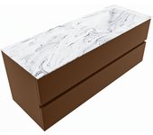 Mondiaz vica dlux 130cm mueble de baño color rust con 2 cajones. con lavabo cloud derecho sin orificios color glace