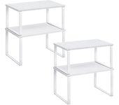 Juego de 4 organizadores de cocina apilables y expandibles - estantes de metal y madera de ingeniería para almacenamiento en la cocina, blanco