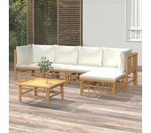 Vidaxl set de muebles de jardín 6 piezas bambú y cojines blanco crema