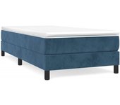 Cama con somier tapizado y colchón de terciopelo azul oscuro 90x190 cm