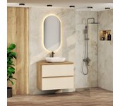 Conjunto de baño nia | mueble suspendido | 90 cm glaciar | dos cajones | lavabo sobrepuesto | no incluye espejo | mueble montado| alday