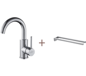 Auralum max grifo lavabo baño caño alto cromado brillante rotativo 360°+serviés de dos brazos, para baño / cocina, 42cm, cepillo