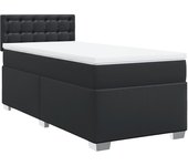 Cama con somier tapizado y colchón de polipiel negra 90x190 cm