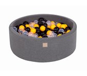 Meowbaby piscina de bolas, round seca para niños, gris oscuro : amarillo/negro/transparente, 200 pcs, 90x30cm