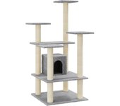 Rascador para gatos con postes de sisal gris claro 110 cm