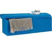 Relaxdays baúl almacenamiento grande plegable, lino, azul, 38 x 114 x 38 cm