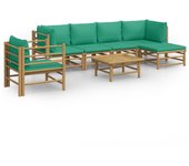 Set de muebles de jardín 7 piezas bambú con cojines verde