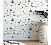 Papel pintado indios tippies pintado a la acuarela estilo infantil rollo 10m x 0,52