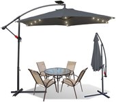 Sombrilla con led 300 cm con protección uv 30+ manivela plegable aluminio redonda balcón terraza balcón paraguas manivela paraguas de mercado gris
