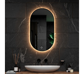 Espejo de baño - 90x50cm - marco negro - antivaho - con luz led