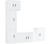 Conjunto de soporte para tv de 5 piezas, madera contrachapada blanca de alto brillo