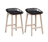 Taburete block 65 cm malmo patas roble asiento plástico negro - lote de 2
