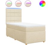Cama somier tapizada con colchón de tela color crema 90x190 cm