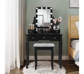 Costway tocador de maquillaje con luz y taburete y 5 cajones, mesa de maquillaje con espejo giratorio de 360 °y 10 led bombillas, mesa tocador, tocado