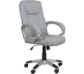 Silla de oficina de dirección, asiento de cuero sintético reclinable, altura ajustable, giratorio 360°, reposabrazos acolchados, ruedas bora (gris)