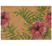 Relaxdays felpudo coco, motivo flores tropicales, 40x60 cm, resistente, antideslizante, interior y exterior, multicolor
