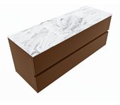 Mondiaz vica dlux 130cm mueble de baño color rust con 2 cajones. con lavabo cloud centro sin orificios color glace