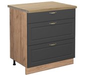Vicco mueble bajo de cocina fame-line, antracita-oro, 80 cm con 3 cajones, et roble