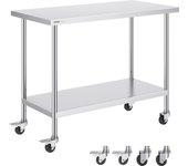 Vevor mesa de trabajo acero inoxidable 61x122x95,5 cm, mesa preparación de alimentos 4 ruedas,3 niveles de altura regulables, unidad de almacenamiento