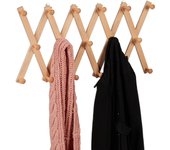 Relaxdays perchero pared extensible, colgador recibidor madera, entrada, pasillo, estilo acordeón, 17 ganchos, natural