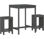 Set de mesa y taburetes altos jardín 3 piezas madera pino gris