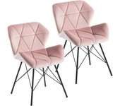 Juego de 2 sillas de comedor en tela de terciopelo rosa con costuras triangulares y patas de metal diseño eiffel cds09337