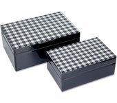 Juego de 2 cajas de cristal diseño pata de gallo en blanco y negro grace