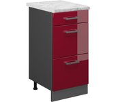 Vicco mueble bajo de cocina r-line, rojo burdeos alto brillo, 40 cm et mármol