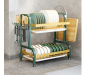 Estante darmlink para cocina, escurreplatos para platos y tazones, con bandeja de drenaje, doble nivel, color verde