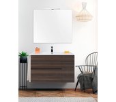 Mueble de baño suspendido itaca- 2 cajones y una puerta incluye lavabo y espejo - fresno tea 90 x 45 cm seno centrado