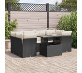 Conjunto de muebles de jardín vidaxl de 7 piezas con cojines negros de mimbre