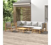 Conjunto de muebles de jardín vidaxl de 7 piezas con cojines de bambú gris claro