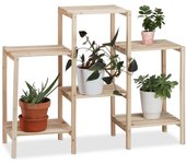 Relaxdays soporte plantas original, madera, natural, 70 x 89 x 27 cm