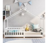 Cama-cabina para niños - 90 x 200 cm - pino - somier de láminas - color blanco