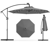 Sombrilla jardín 300 cm, sombrilla terraza exterior con 8 costillas, 32 luces led solares, manivela para rotación 360°, inclinable, protección uv,