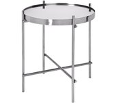Womo-design mesa de centro ø43x45 cm con tapa de cristal insertada y marco de metal tablero redondo color plateado decorativa mesita auxiliar elegante