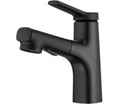 Grifo de baño con rociador extraíble, negro, monomando para lavabo, grifo para lavabo de encimera/lavamanos, regulación de agua fría y caliente, air
