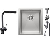 Cecipa max fregadero 1 seno 40x44cm - fregadero de inox cepillado + grifería de cocina con ducha extraíble, mezclador de fregadero 2 modos de ducha