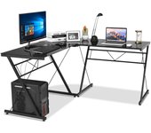Costway mesa de ordenador en forma de l, escritorio esquinero, 2 formas, escritorio en l para hogar oficina, capacida max.100kg, 150x150x76 cm(negro)
