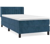 Cama con somier tapizado y colchón de terciopelo azul oscuro 90x200 cm