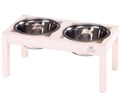 Ferplast desco wood porta comederos para perro con 2 comederos de acero inoxidable - elegante comedero de agua y comida para perro de madera elevada,